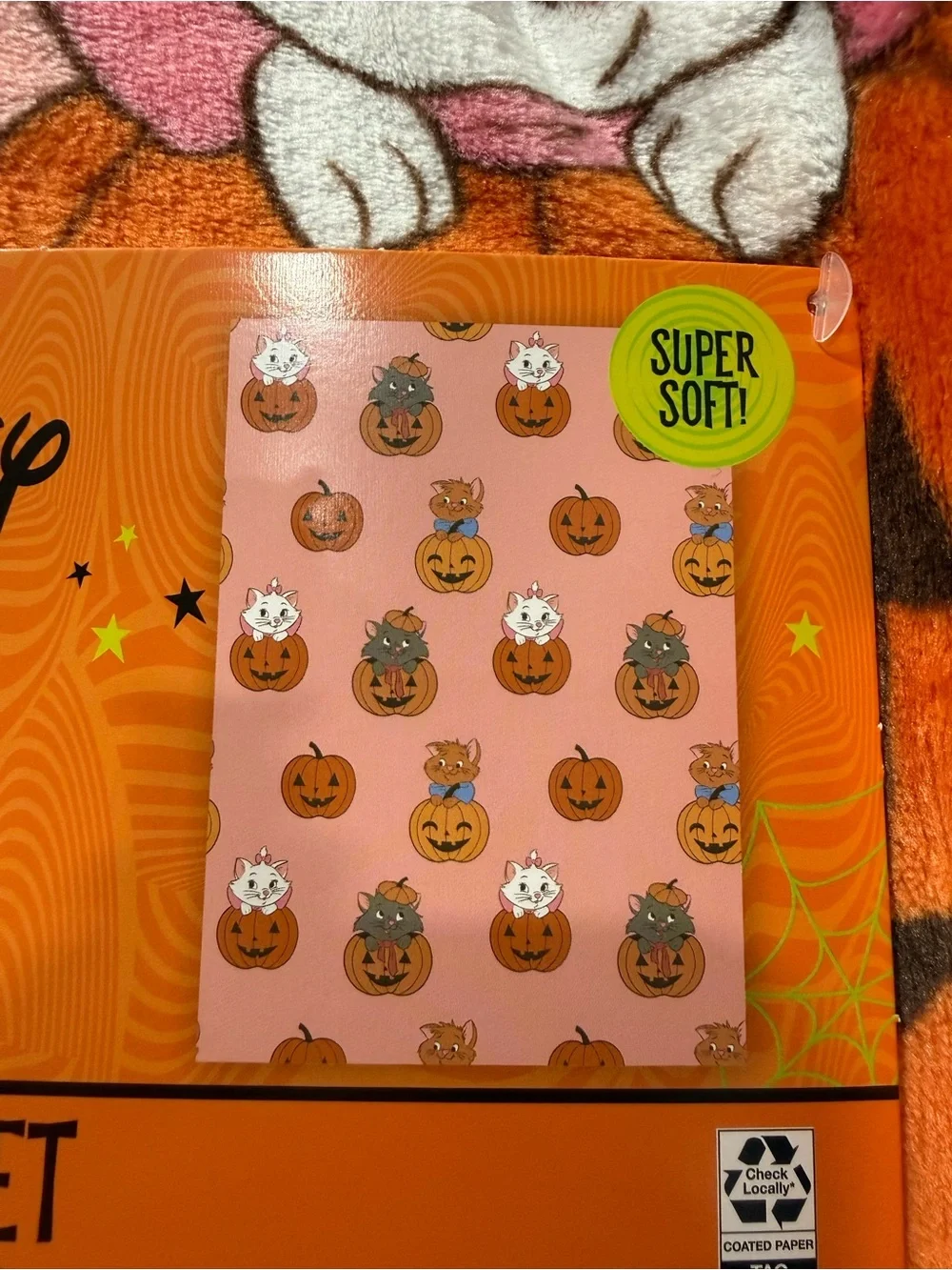 Disney Pink Marie Plush Blanket with Halloween Pumpkins